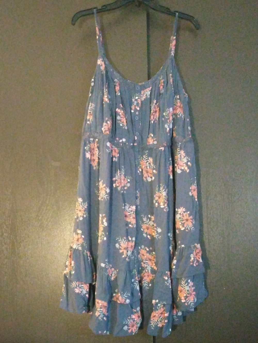 Steel Blue Floral Midi Dress with Pink Flowers By Torrid